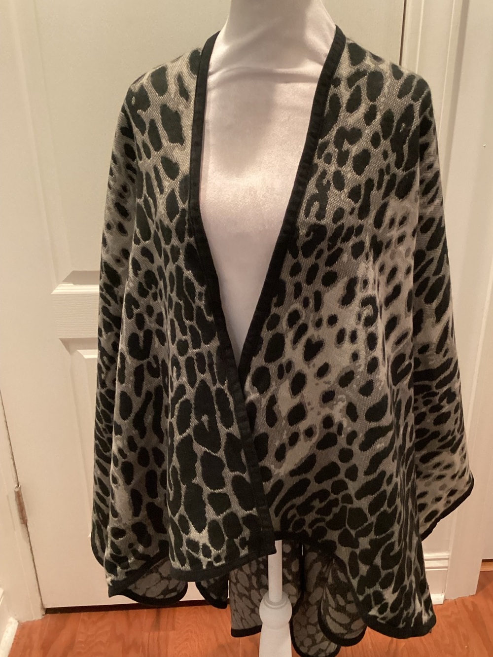 Animal Print Gray and Black Open Front Shawl Sweater Wrap